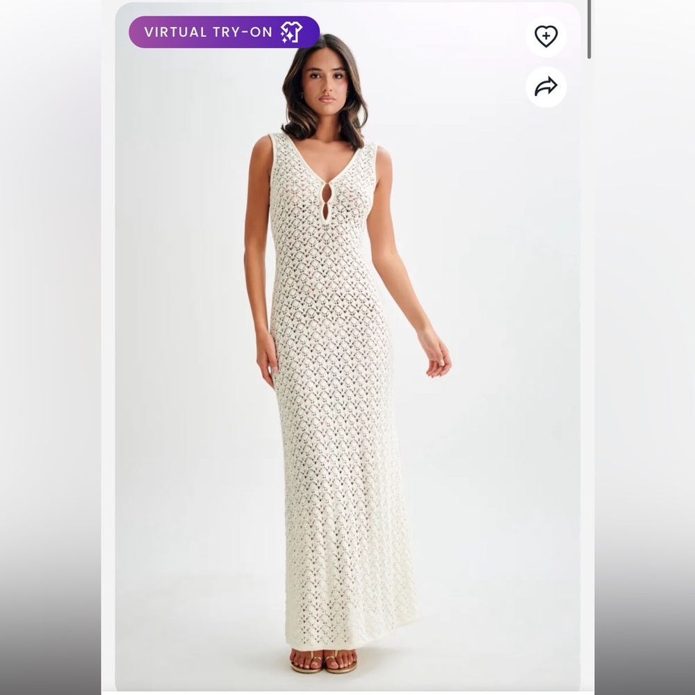 Meshki Carter Crochet Maxi Dress White Sleeveless Knit Resort Bridal NWT